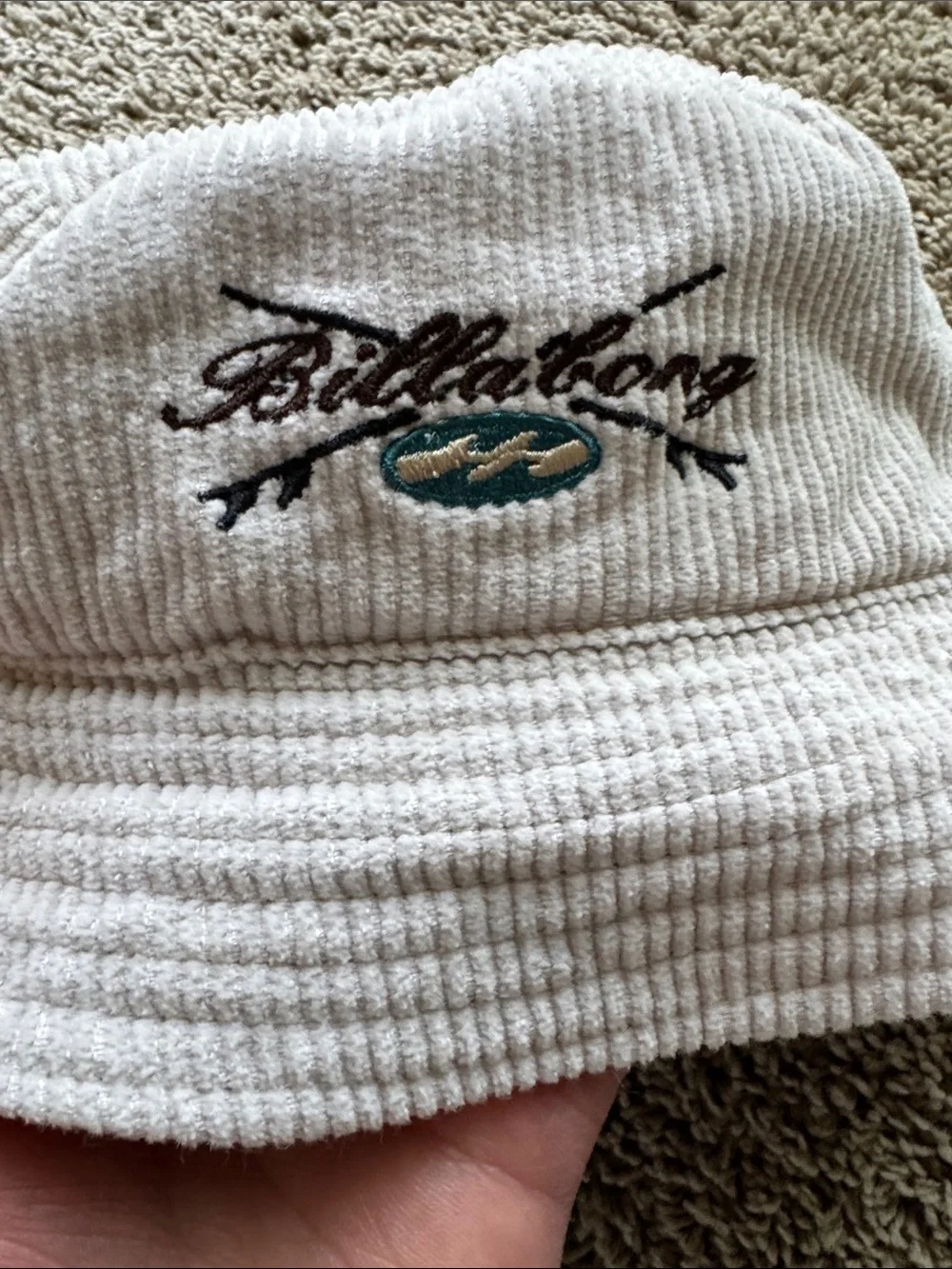 Billabong Kids Cream/Blue Reversible  Bucket Hat with Gray Trim